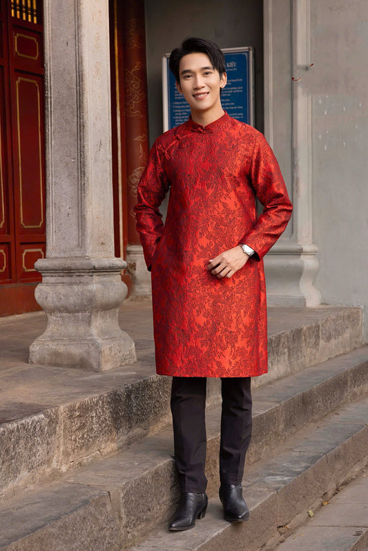 B76 Only Áo - Áo dài nam Nam hiên màu đỏ