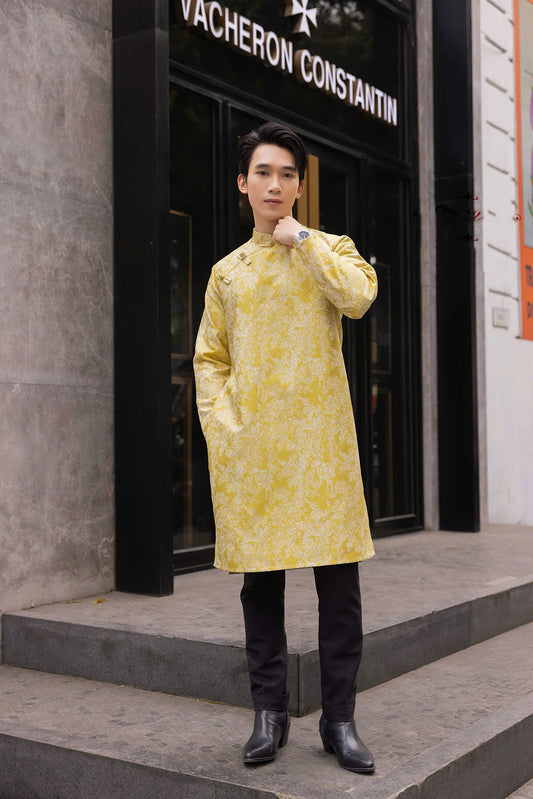 B77 Only Áo - Áo dài nam Nam hiên màu vàng