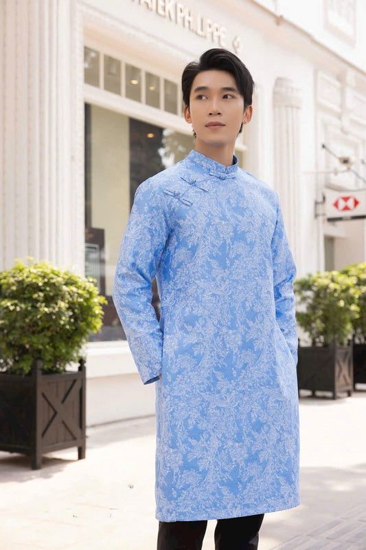 B78 Only Áo - Áo dài nam Nam hiên màu xanh