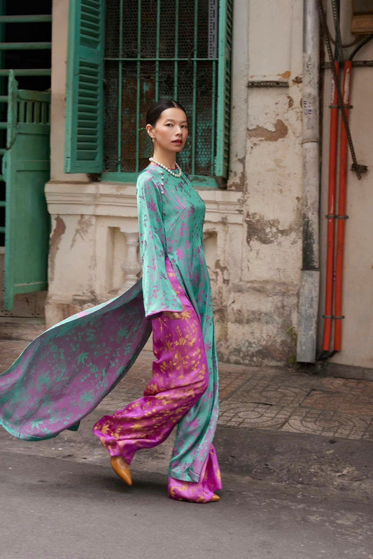M196 áo + quần cùng chất - Áo dài gấm lụa tơ tằm