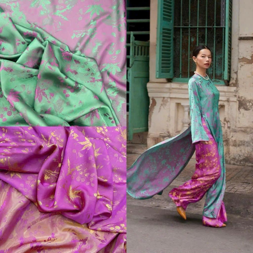 M196 áo + quần cùng chất - Áo dài gấm lụa tơ tằm