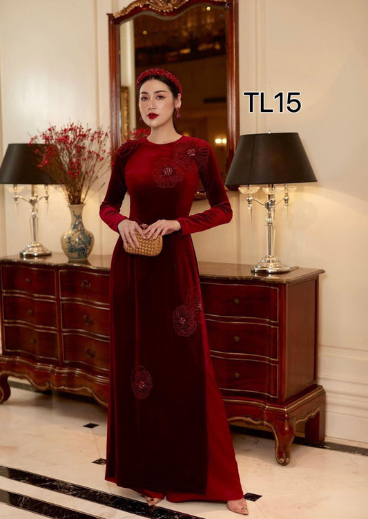 TL15 5444 Áo Only - Áo dài Đỏ hoạ tiết hoa