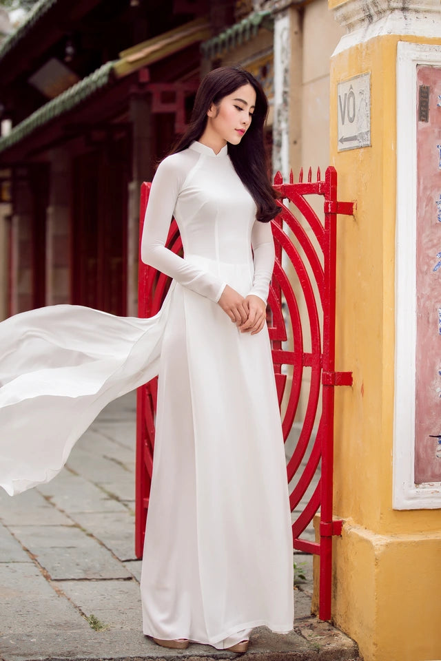 C02 shipnhanh Áo + quần - Áo dài 4 tà chiffon trắng 1871 - Cocolilistore